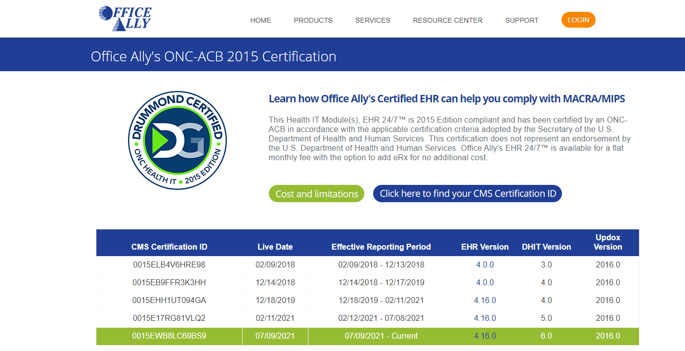 Office Ally's ONC-ACB 2015 Certification